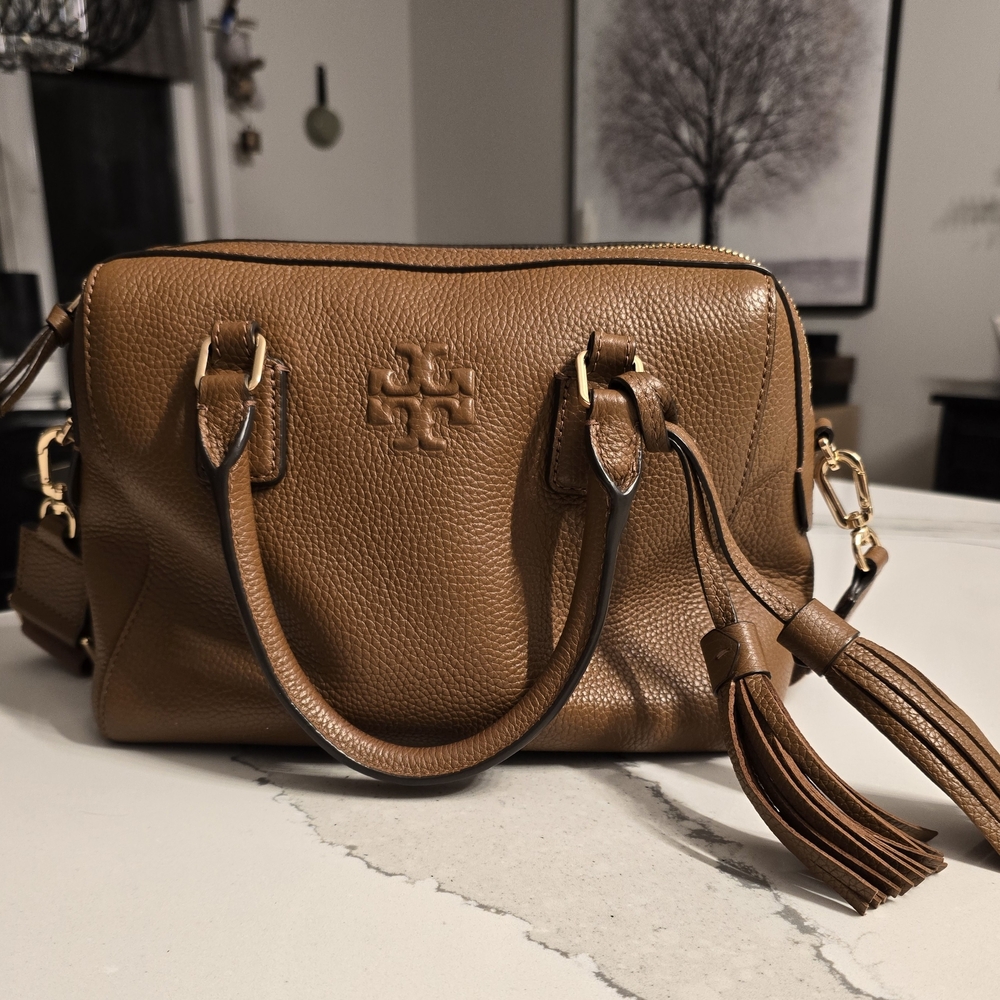 Tory Burch Brown Leather Satchel with Tassel